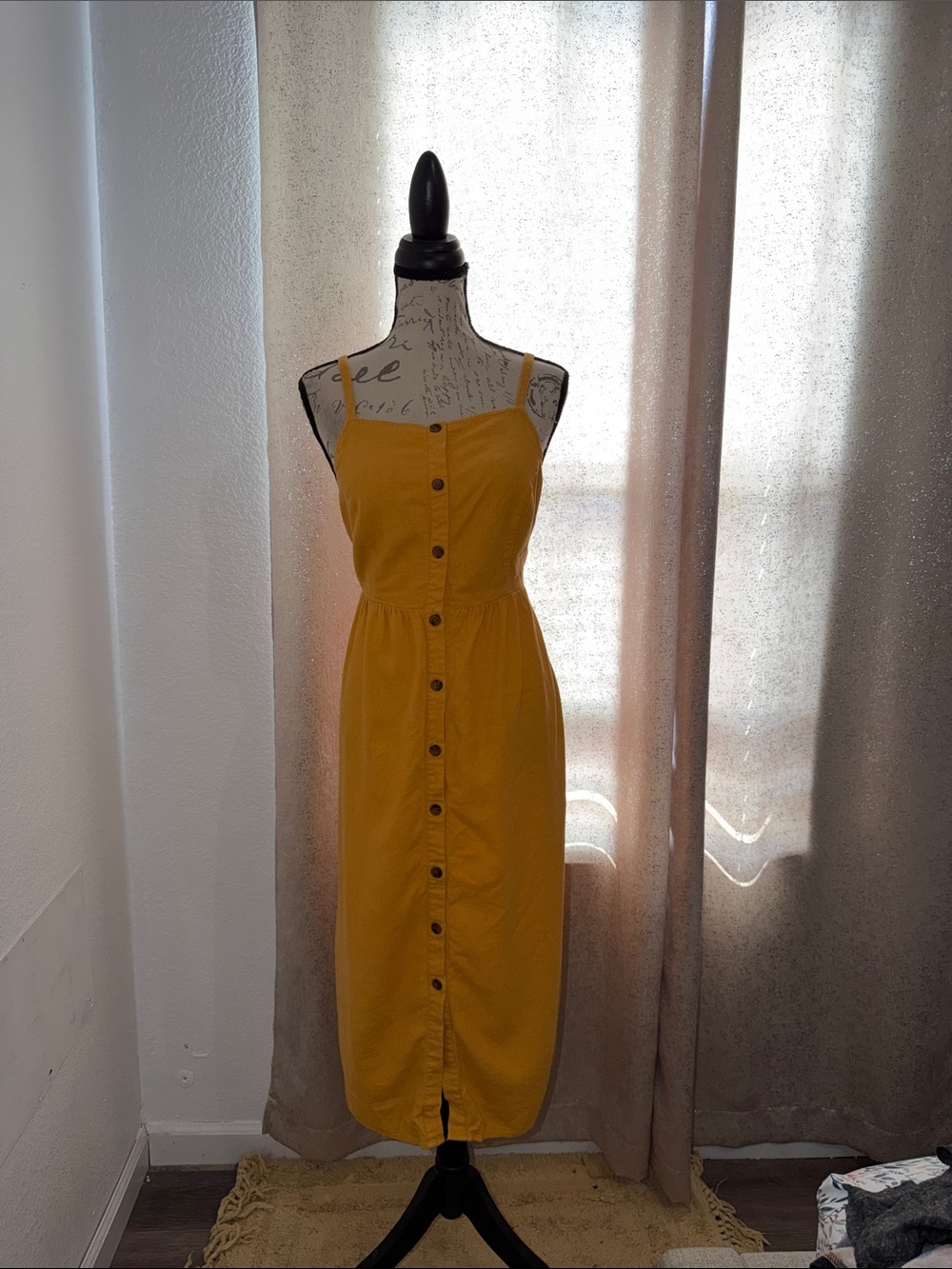 Old Navy Mustard Button-Front Midi Dress with Spaghetti Straps